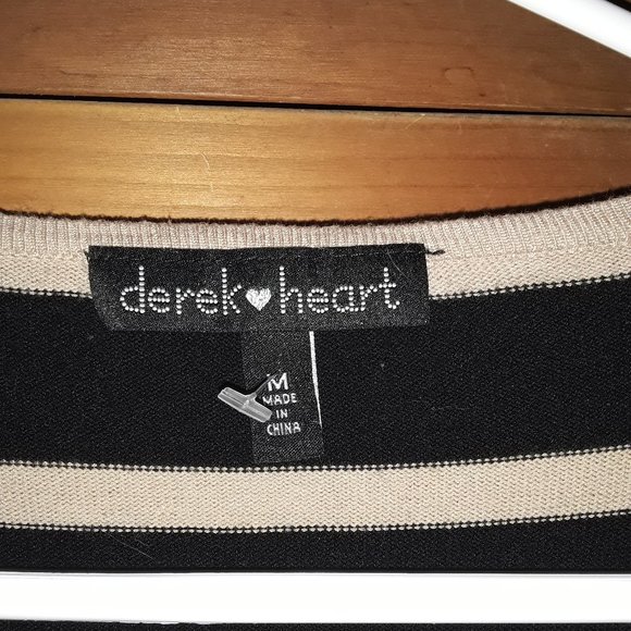 Derek Heart SZ M Black Tan Striped Tight Fitting V Neck Sweater Mini Dress - Picture 4 of 5